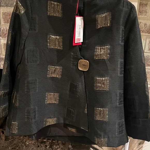 🆕 IC COLLECTION Black Blazer with Gold Pattern - Picture 3 of 4